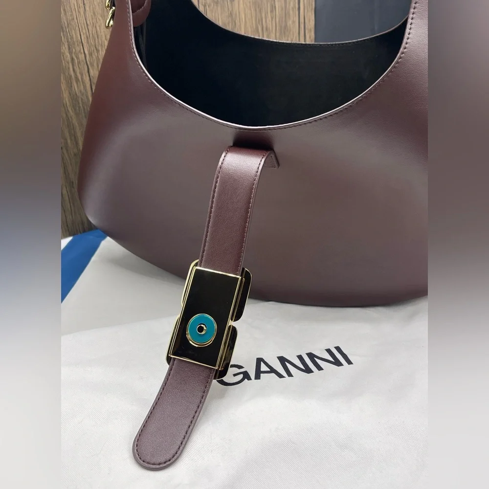 GANNI Butterfly Logo Chicory Coffee Small Kat Shoulder Bag #A7302 - Picture 11 of 15
